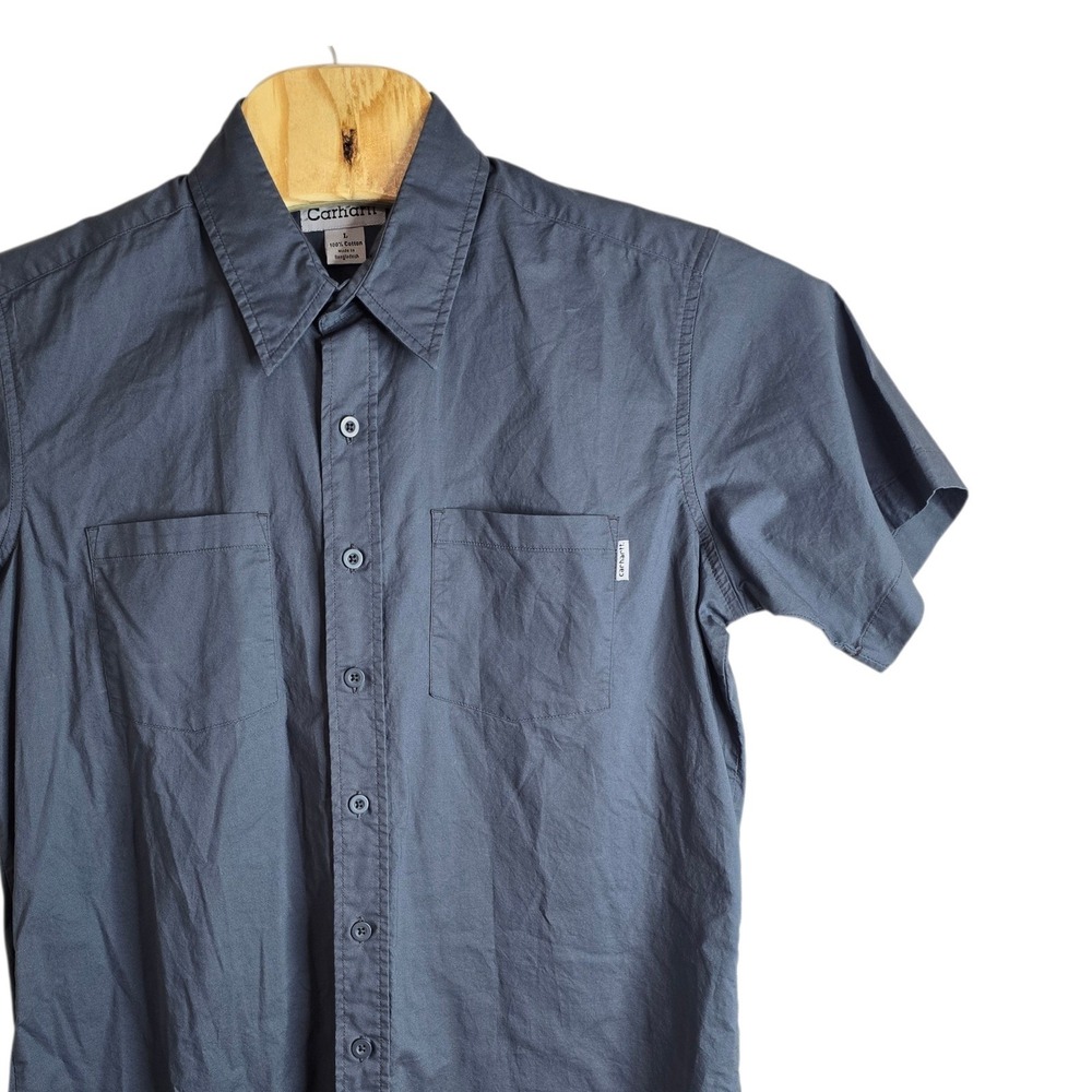 Carhartt Mens Large Short Sleeve Button Down Shirt Gray Cotton Workwear Pockets